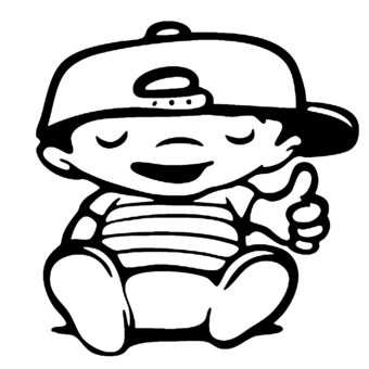 a black and white drawing of a boy wearing a baseball cap