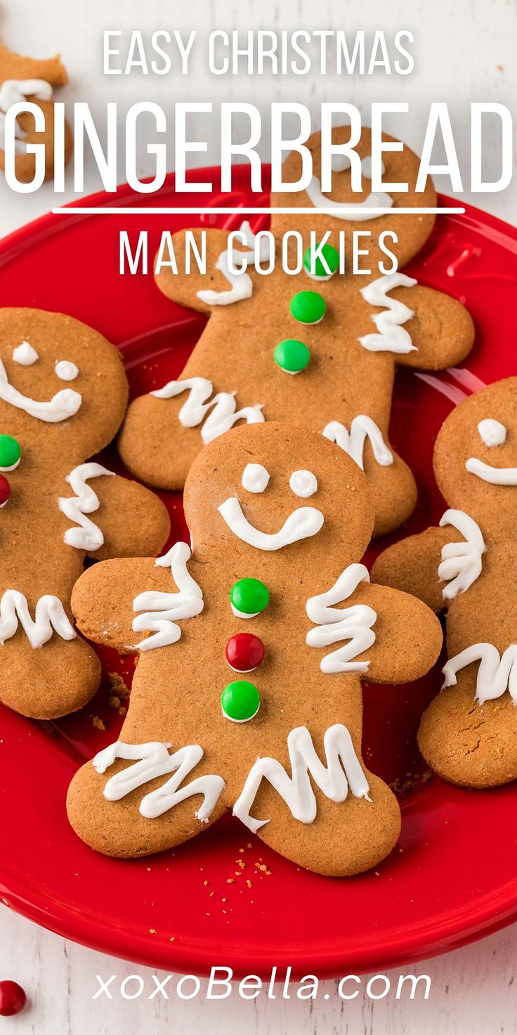 homemade gingerbread man cookies on a red plate