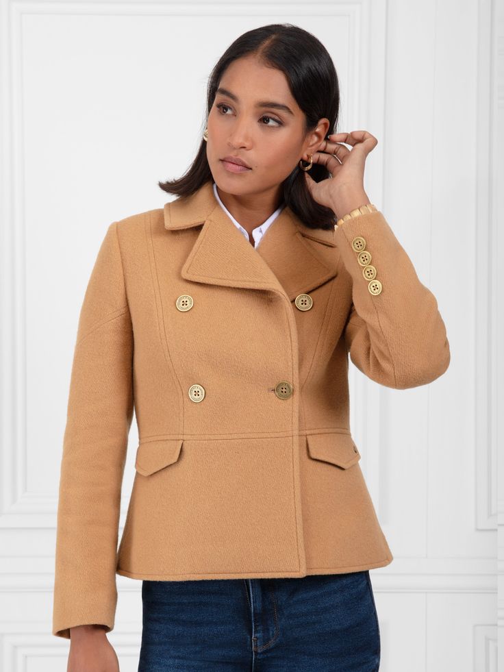 There are jackets, and then there’s the Victoria Jacket. This version of our statement Italian wool coat takes the jacket to chic new levels, with the same smart buttons and fitted waist to flatter your figure. Like its big sister, the Victoria is a formalwear favourite fit for race meets and fine dining – but its shorter style means you can also pair it with skinny jeans and heeled ankle boots for an upscale take on ‘smart casual’. Italian wool: nothing but the best Antique brass buttons: smart Chic Wool Peacoat For Office, Structured Semi-formal Winter Outerwear, Timeless Long Sleeve Pea Coat For Work, Fitted Wool Coat With Double-breasted Button For Work, Chic Wool Peacoat, Semi-formal Structured Wool Outerwear, Chic Wool Peacoat For Formal Occasions, Elegant Structured Pea Coat With Button Closure, Chic Tailored Single Breasted Pea Coat