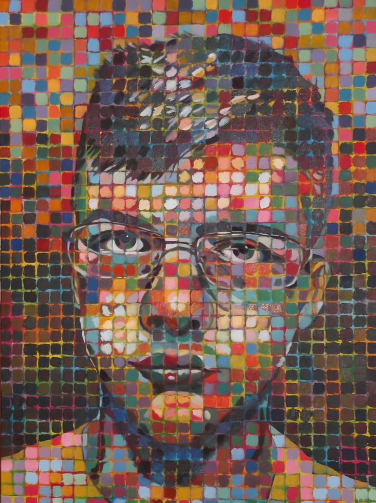 a mosaic portrait of a man with glasses