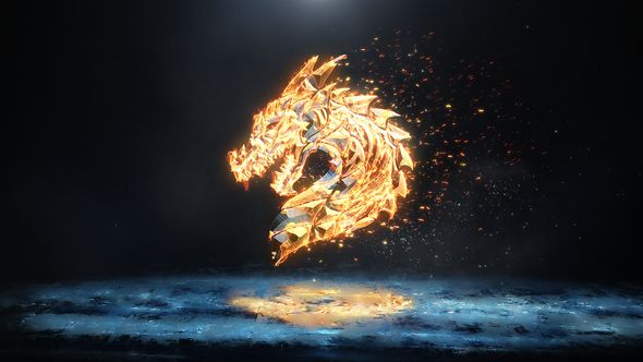 a fire horse is shown in the middle of an image with its head turned to look like it's on fire