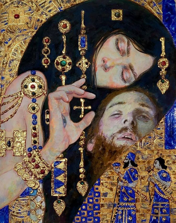 an image of jesus and mary with gold jewelry