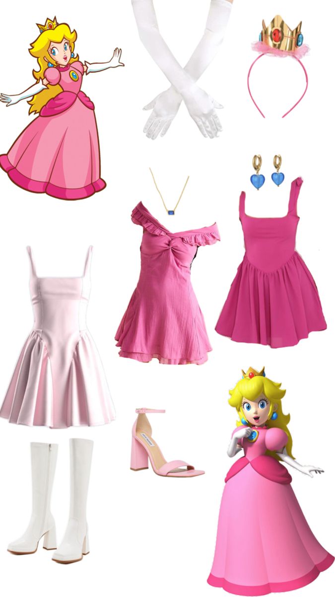 some princess dresses and accessories are on display