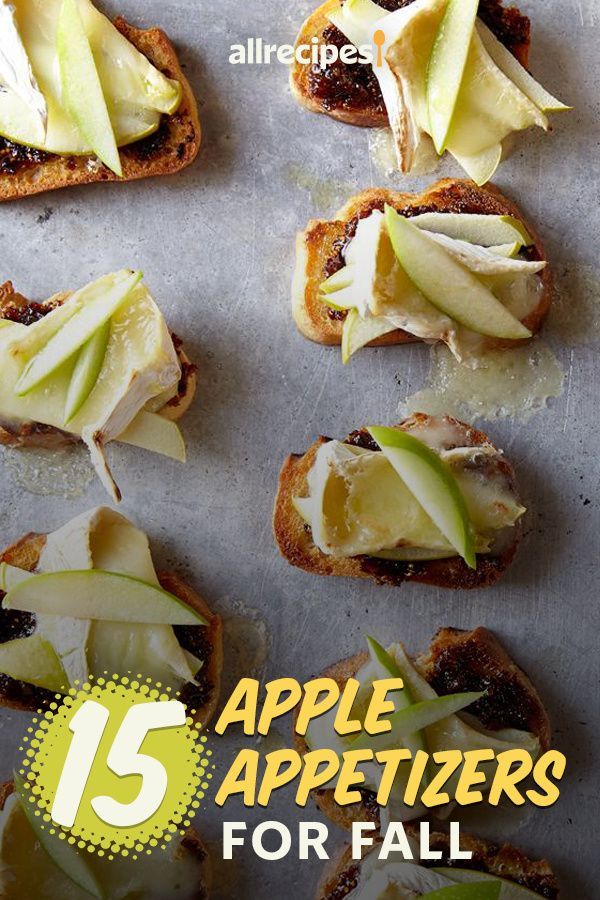 apple appetizers for fall on a baking sheet with text overlay that reads, 15 apple appetizers for fall