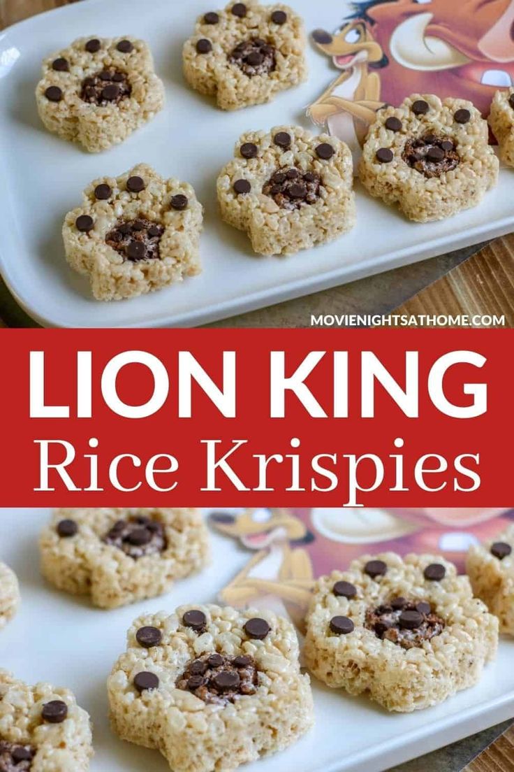 lion king rice krispies on a white plate with the title in red above it