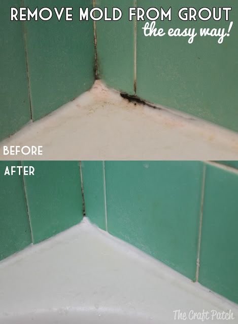 the before and after image shows how to remove mold from grout