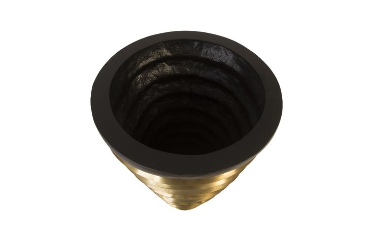 a black and gold metal cup on a white background with clippings to the bottom