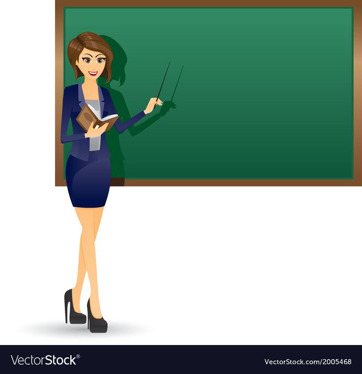 a woman teacher standing in front of a blackboard