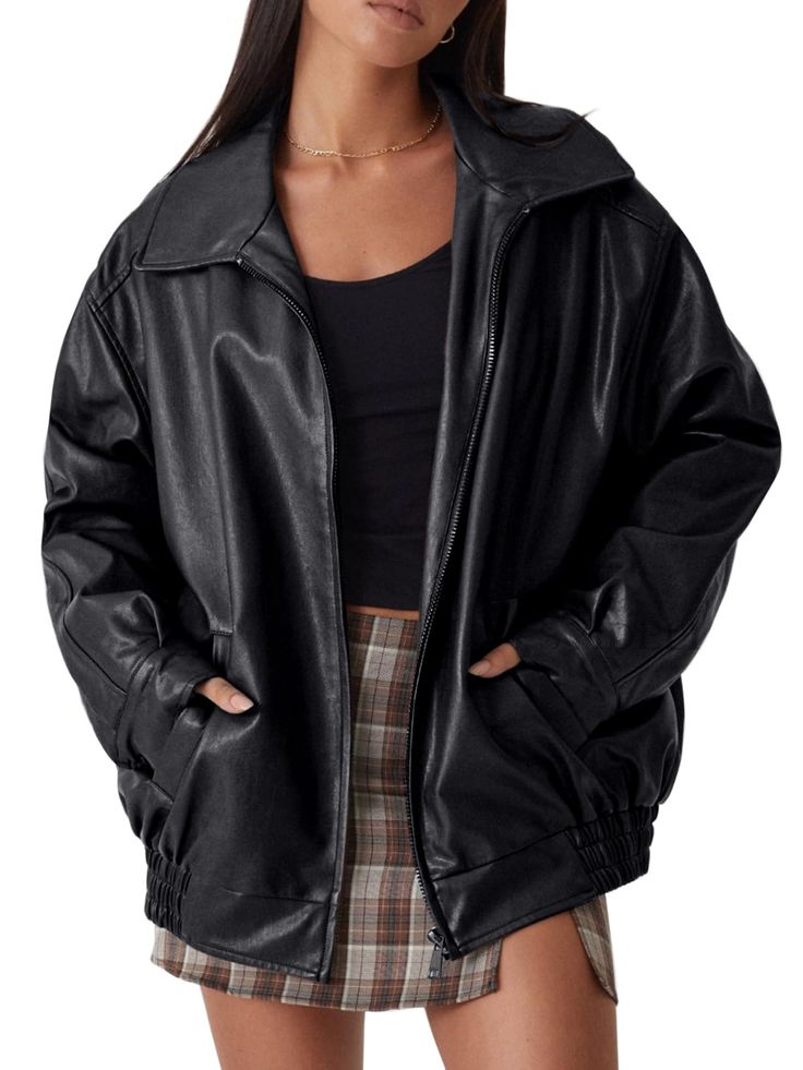 PRICES MAY VARY. Material: XZXTOGO fall winter fashion coat is made of faux leather, featuring a soft and lightweight, without any odor Thoughtful design: This is a retro trend style motorcycle jacket, we designed the oversized size to accommodate all kinds of body shape; in addition to the added pocket design, Increased practicality for easy storage without losing the streamlined look of the jacket Matching: In fall, a Y2K top, a short skirt, and become a trending women with this leather jacket Amazon Leather Jacket, Short Winter Jacket, Leather Jacket Going Out Outfit, Going Out Jackets For Women, Oversized Faux Leather Winter Outerwear, Winter Oversized Faux Leather Outerwear, Winter Faux Leather Jacket With Pockets, Oversized Long Sleeve Faux Leather Outerwear, Trendy Faux Leather Outerwear With Pockets