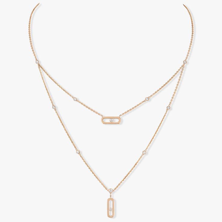 Calder Sculpture, Messika Move Uno, Long Diamond Necklace, Rose Gold Diamond Necklace, Pave Necklace, Stackable Jewelry, Alexander Calder, Layered Chains, Yellow Gold Jewelry