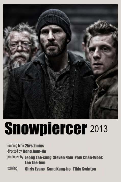 a movie poster for snowpiecer 2013 with two men in the middle and one man standing