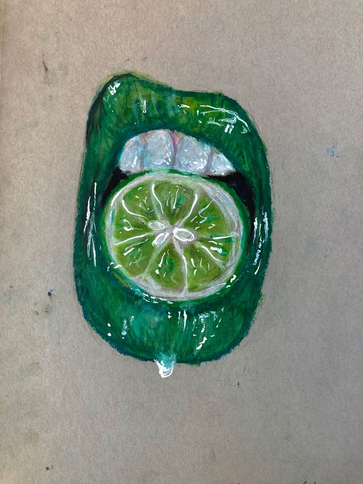 a drawing of a lime in the shape of a mouth