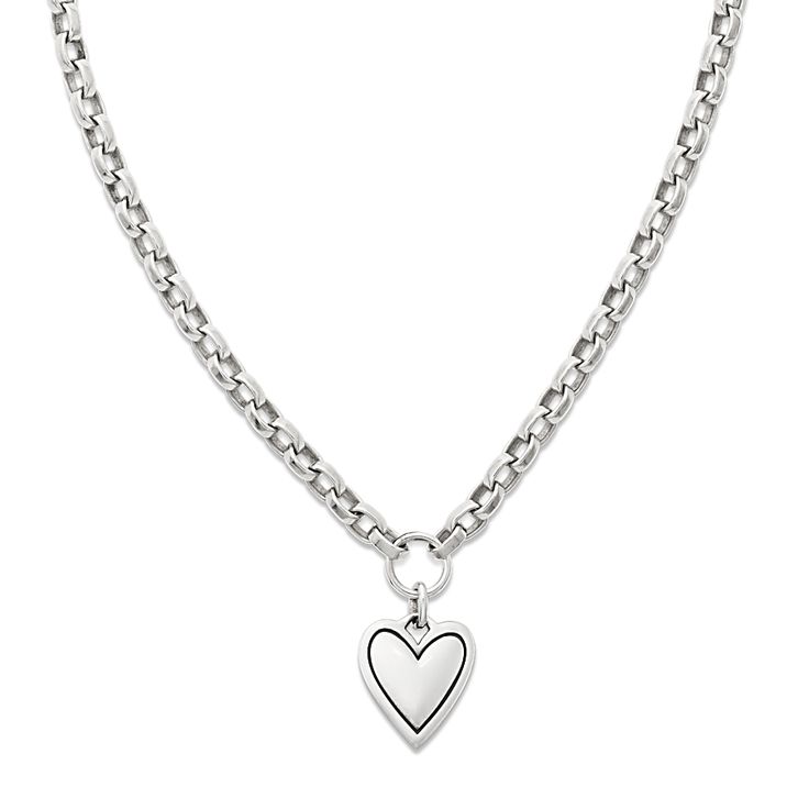 A fresh expression of love, an artful heart pendant hangs from the bold links of this sterling silver necklace. Pairs beautifully with the matching Timeless Heart Drop Ear Posts. Elegant Sterling Silver Heart Necklace With Cable Chain, Everyday Heart Shaped Necklace With Silver Chain, Everyday Silver Chain Heart Necklace, Sterling Silver Heart Pendant Charm Necklace With Cable Chain, Silver Heart-shaped Cable Chain Necklace, Silver Open Heart Chain Necklace With Charm, Silver Chain Necklace With Heart Pendant And Charms, Heart-shaped Sterling Silver Chain Necklace, Silver Heart Pendant Sterling Silver Necklace