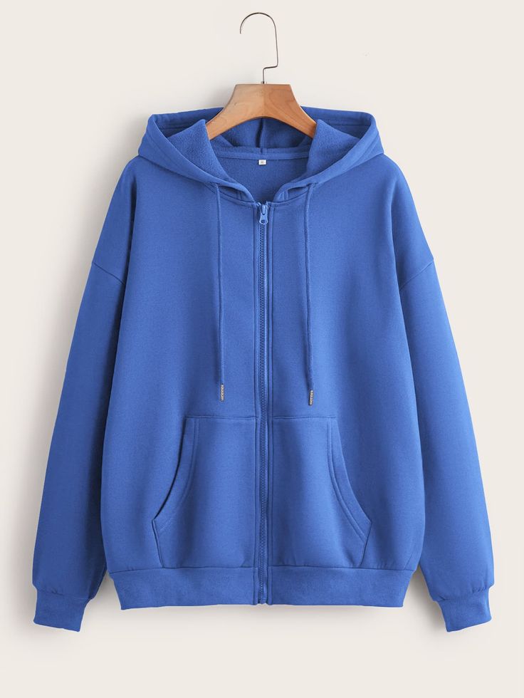 Blue Casual Collar Long Sleeve Fabric Plain Zip Up Embellished Slight Stretch Spring/Fall Women Sweatshirts Basic Hoodie, Women Sweatshirts, Lined Hoodie, Blue Hoodie, Casual Tops For Women, Drawstring Hoodie, Hoodies For Sale, Brown Fashion, Casual Sweatshirt