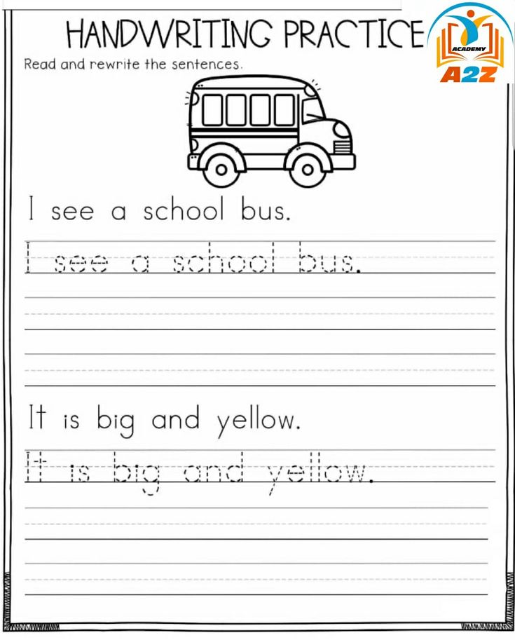 handwriting practice worksheet for kids with the words i see a school bus