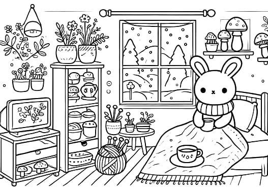 Cozy Friends' Winter Retreat Cozy Friends Coloring Book Pages, Cozy Coloring Pages Printable, Cozy Coloring Book, Cozy Friends Coloring Pages, Cozy Friends Coloring Book, Decorative Doodles, Cozy Coloring Pages, Relaxing Coloring Pages, Winter Coloring Pages