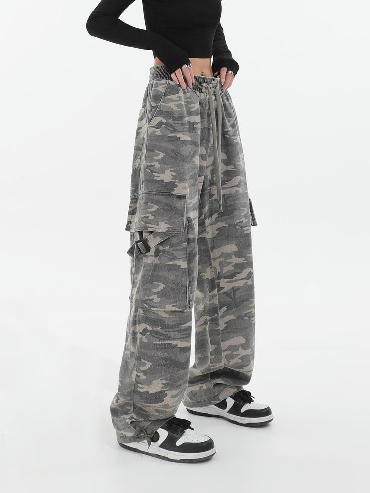 Be on the edge of fashion and functionality with these Faded Camo Straight Cargo Pants. From nightcity clothing, these pants are made for a comfortable fit and feature two side pockets for all your essentials, you can pair them with any top for a versatile look. The elastic waist has drawstrings to ensure it won't slip off when you're having fun or out on an adventure. Whether you're headed to work or out on the town, do it in style with these Faded Camo Straight Cargo Pants!
Gender: WomenMateri Y2k Wide Leg Pants With Multiple Pockets, Y2k Style Wide Leg Pants With Multiple Pockets, Streetwear Wide-leg Pants With Hip Pockets, Baggy Y2k Full-length Pants, Y2k Style Baggy Full Length Pants, Y2k Full-length Baggy Pants, Urban Cargo Jeans With Elastic Waistband, Urban Straight Leg Cargo Jeans With Elastic Waistband, Baggy Y2k Pants With Multiple Pockets