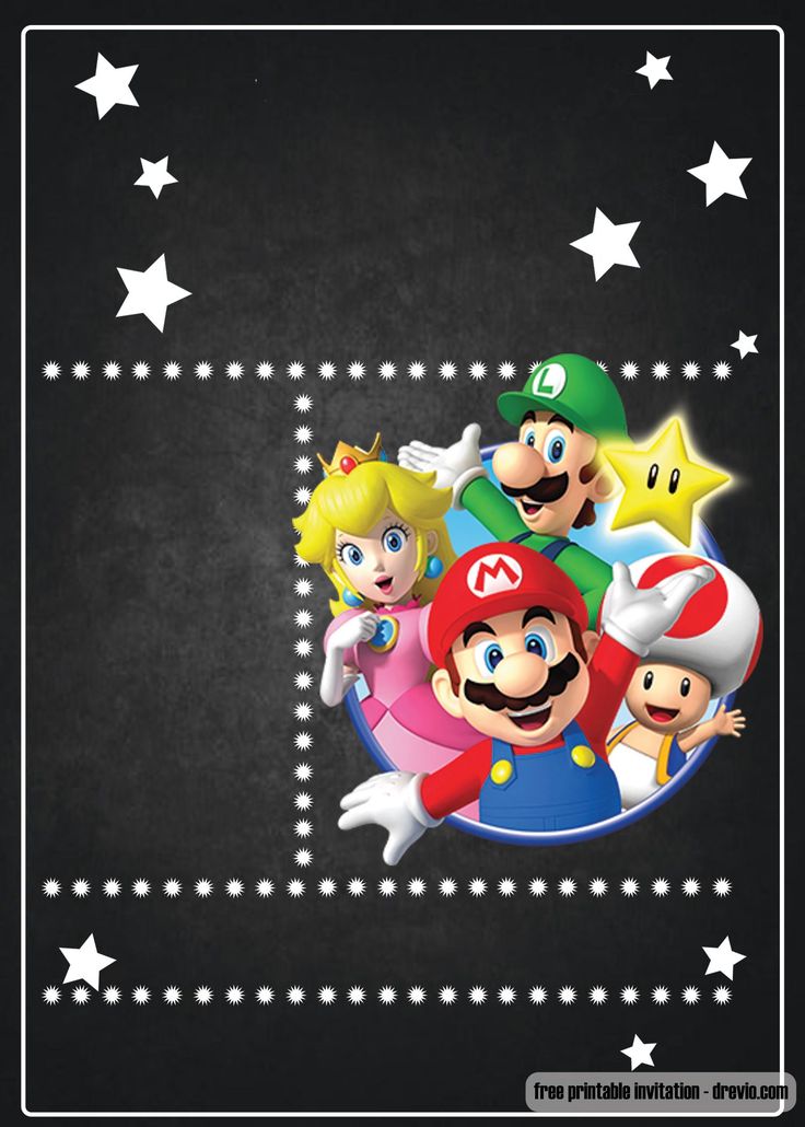 an image of mario and friends on a blackboard with stars in the sky behind them