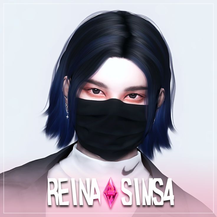 a woman wearing a black mask with the words reina simsa over her face