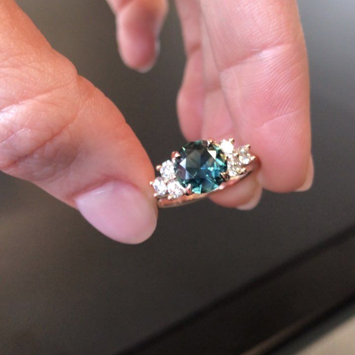 Anueva Jewelry on Instagram: “Wish you could see this in person 😍 Here’s the next best thing. She’s an untreated teal sapphire in a custom diamond cluster setting.…” Mixing Metals, Teal Sapphire, Shiny Things, Dream Ring, Big Love, Diamond Cluster, Cluster Ring, Sapphire Ring, Sapphire