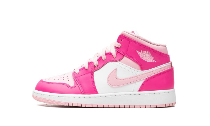 Air Jordan 1 Mid GS "Fierce Pink" - Stadium Goods Air Jordan 1 Mid Gs, Pink Jordans, Preppy Shoes, Nike Air Jordan 1 Mid, Jumpman Logo, Wings Logo, Cute Nike Shoes, Cute Nike, Cute Nikes