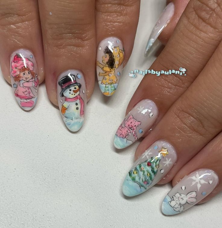 tried my best to replicate the style on these shorties 🍰🍓 handpainted… | Instagram Snowman Nails, Leopard Nails, Fake Nails With Glue, Cute Fairy, Winter Nail Art, Nail Forms, Christmas Tree Design, Snowflake Pattern, Nail Arts