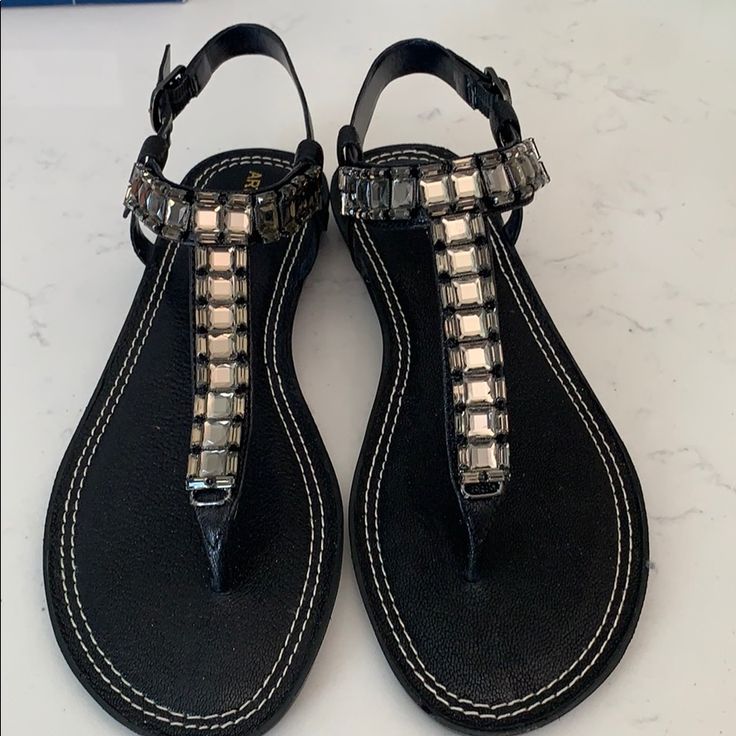 New In Box Arturo Chiang Beaded Sandals Kever - Black / Shiny Goat Size 7.5 Black Closed Toe Embellished Sandals, Embellished Closed Toe Black Sandals, Black Embellished Closed Toe Sandals, Black Embellished Round Toe Sandals, Beaded Sandals, Women's Shoes Sandals, Goats, Shoes Sandals, Size 7