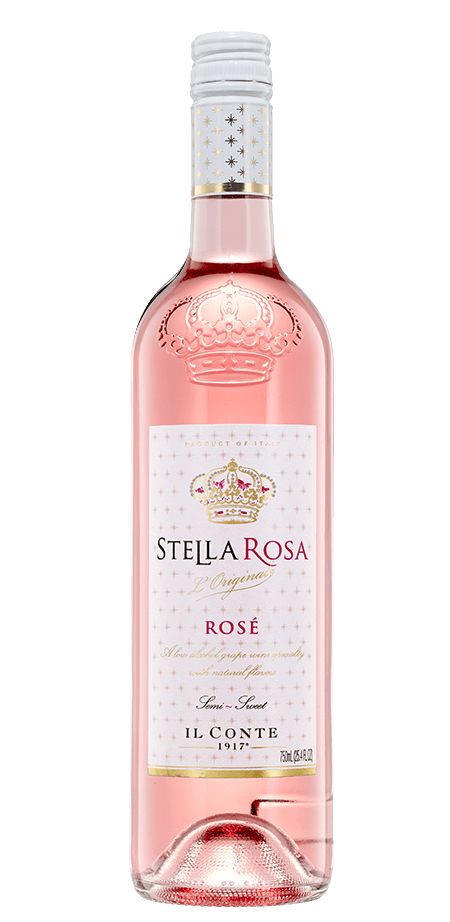 a bottle of pink rose wine on a white background