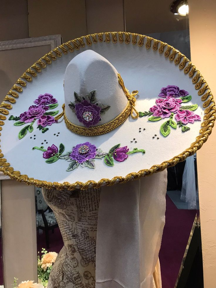 Beautiful Charro Hats. Custom colors made to order. We have Black and silver hats, white with silver and ivory with gold. The color changes are the embroidery. Please message any questions. we will not be shipping until Nov. 7 due to vacation. Custom White Wide Brim Hat, Custom White Hats With Curved Brim, Custom Handmade White Hats, Handmade White Brimmed Mini Hats, White Embroidered Hat With Curved Brim, White Curved Brim Hat With Embroidery, White Embroidered Curved Brim Hat, Traditional White Wide Brim Hat, White Embroidered Flat Brim Hat