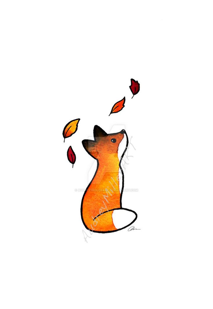 a drawing of a fox with leaves falling from it's back and its tail in the air