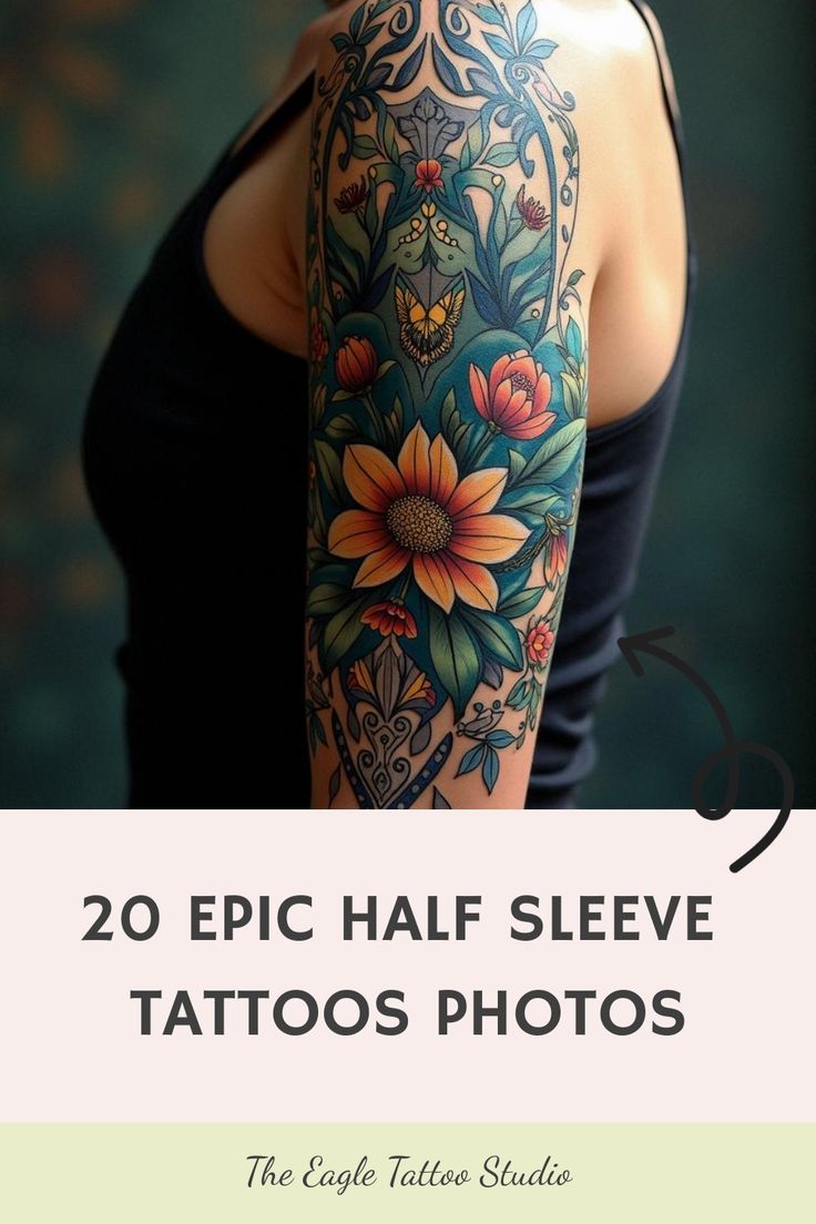 20 Epic Half Sleeve Tattoos Photos Womens Partial Sleeve Tattoo, Traditional Nature Tattoo Sleeve, Black And White Feminine Tattoos, Nature Half Sleeve Tattoo For Women, Colorful Arm Sleeve Tattoo For Women, Floral Half Sleeve Tattoo Lower Arm, Half Sleeve Tattoos For Women Forearm, Sleeve Tattoos Colorful, Women’s Arm Sleeve