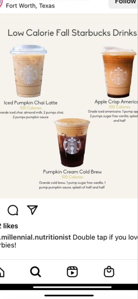 the starbucks app is showing different drinks in their cup sizes and flavors, including iced coffee