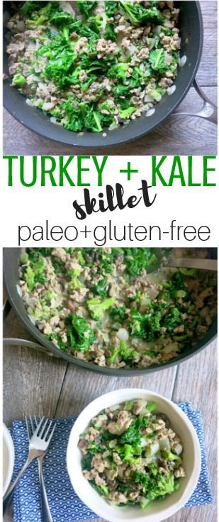 this is an image of turkey and kale skillet with palen gluten - free