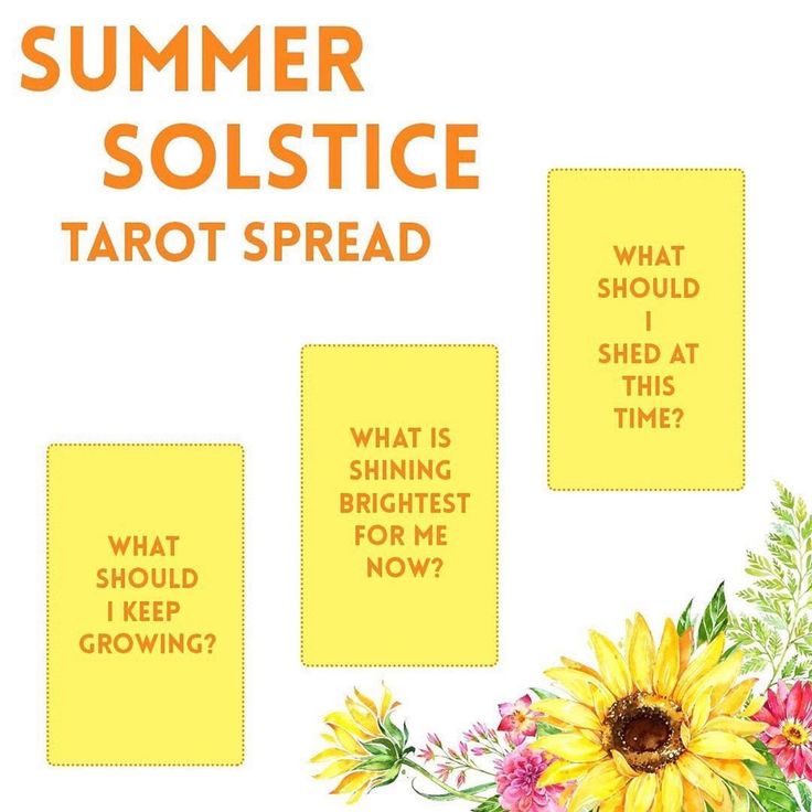 a yellow poster with flowers on it that says summer solstice tarot spread what is shining brightest for me now?