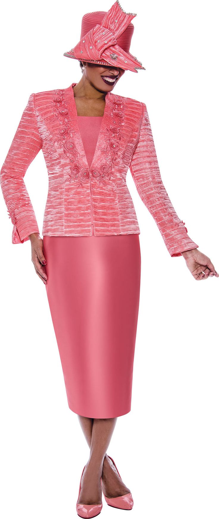 Ben Marc 2153 coral skirt suit Red Long-sleeve Skirt Suit For Office, Michael Kors Coral Dress Print, Lace Dress Classy, Church Suits And Hats, Twill Skirt, Church Suits, Twill Jacket, Classy Dress Outfits, Colored Highlights