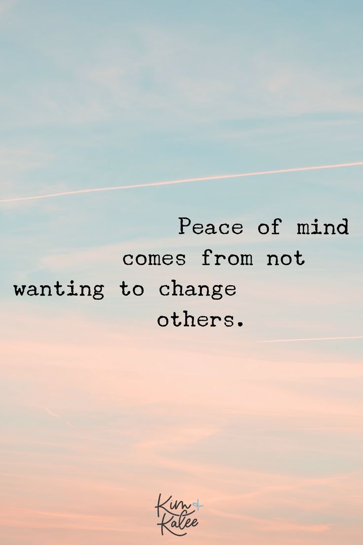 an airplane flying in the sky with a quote above it that reads peace of mind comes from not wanting to change others