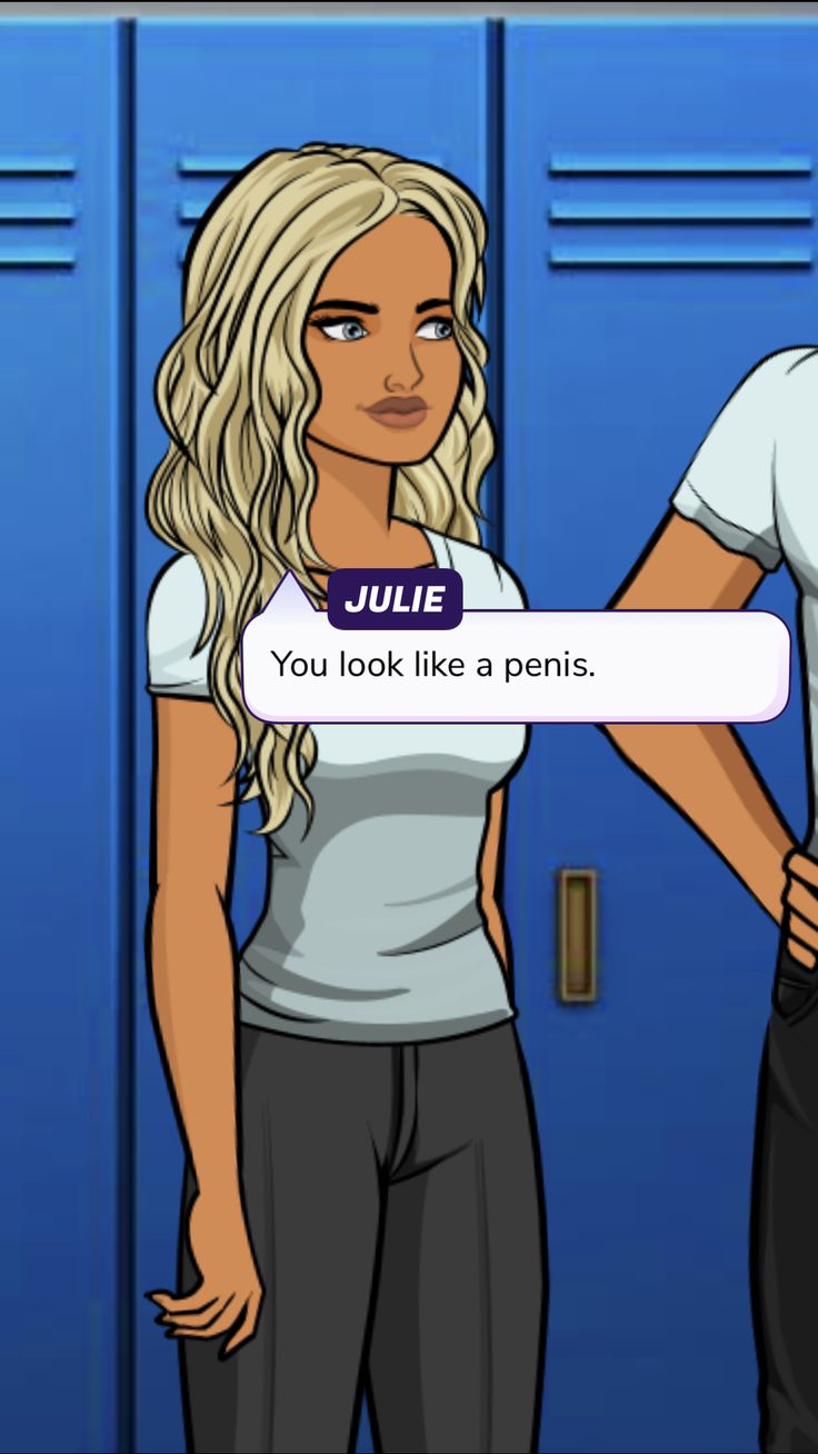 an animated image of a man and woman standing next to each other in front of lockers