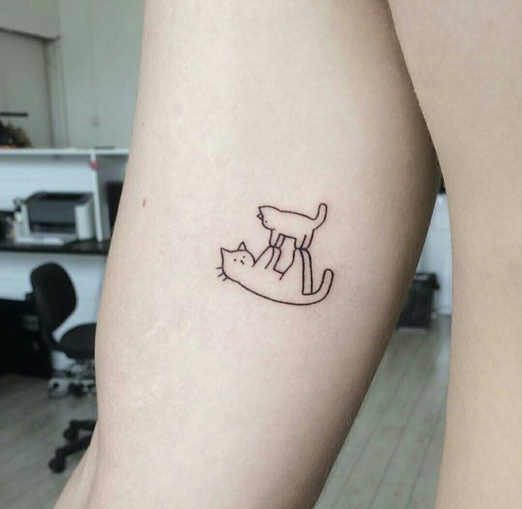 a couple of tattoos that are on the legs of someone's leg and one has a cat