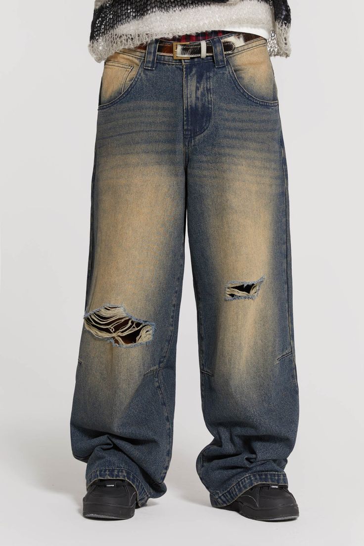 Jaded London Colossus Jeans, Jaded Man, Patchwork Jeans Outfit, Baggie Jeans Outfit, Colossus Jeans, Jaded London Jeans, Boyfriend Jeans Outfit, Outfits Sporty, Baggy Jeans Outfit