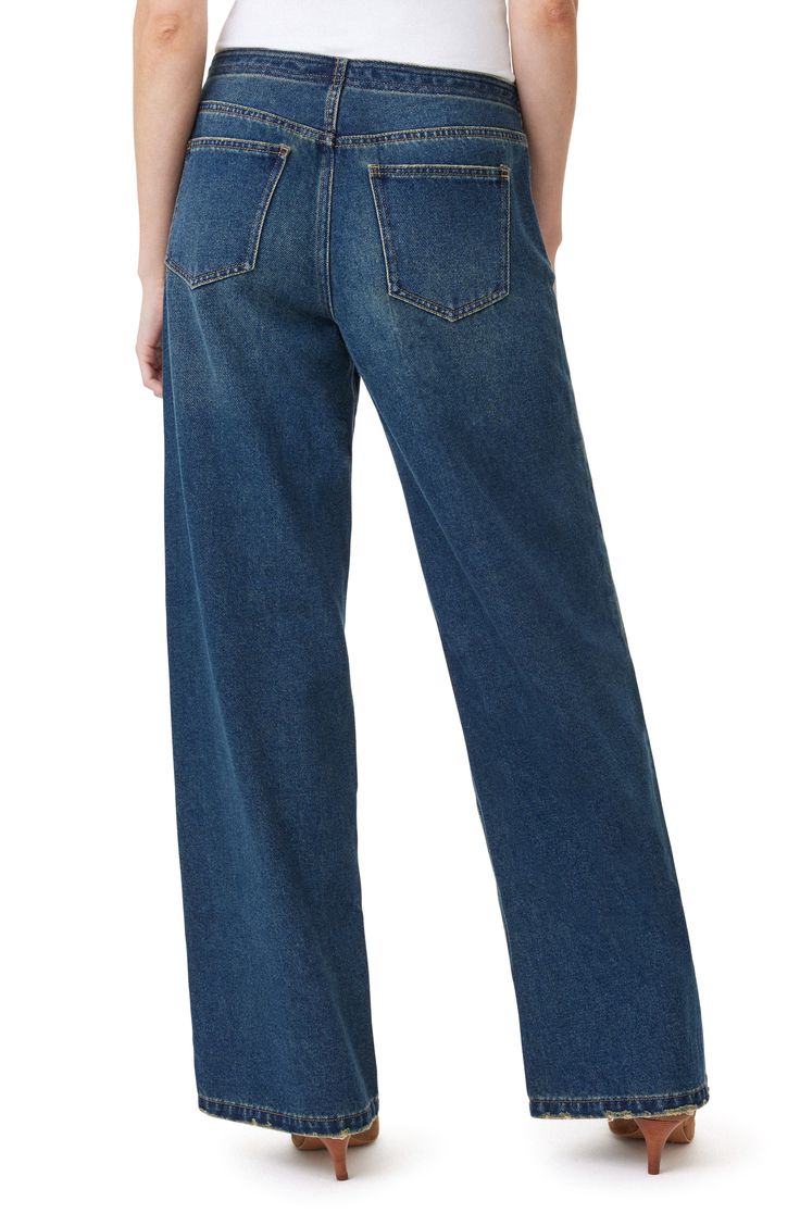 A less structured way to wear denim, these light and flowy pants keep you comfy with an elastic waistband and full-length wide legs. 32" inseam; 22" leg opening; 10 1/2" front rise 76% cotton, 24% polyester Machine wash, tumble dry Imported Relaxed Fit Medium Wash Pants, Relaxed Fit Full Length Denim Pants, Full Length Relaxed Fit Pants In Medium Wash, Denim Blue Relaxed Fit Full-length Pants, Denim Blue Relaxed Fit Full Length Pants, Relaxed Fit Full Length Denim Blue Pants, Relaxed Fit Wide-leg Cargo Jeans, Everyday Denim Wide Leg Pants, Denim Blue Pull-on Wide Leg Bottoms