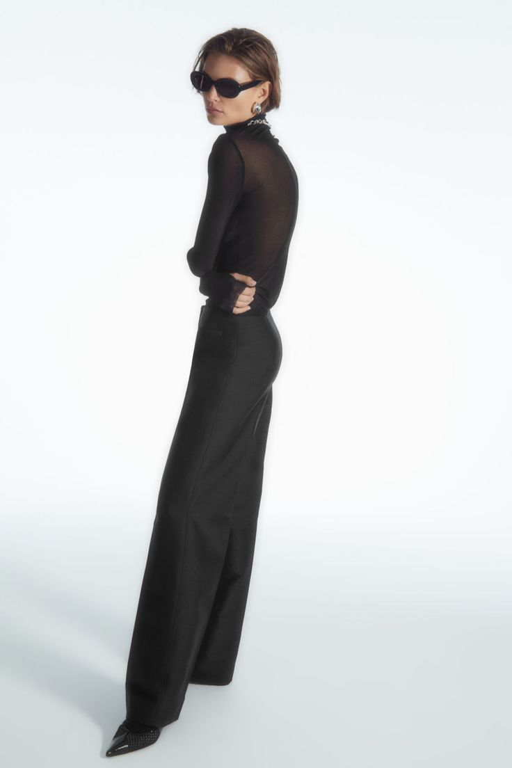 FLARED WOOL-BLEND TROUSERS - BLACK - COS Flared Trousers, Your Shoes, Animal Welfare, Three Piece, Wool Blend, Full Length, Women Wear, Trousers, Wool