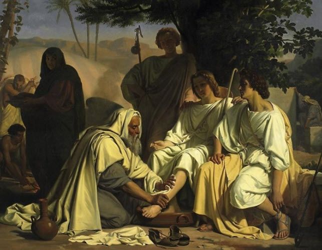 a painting of jesus being taken down from the cross by his companions and other people