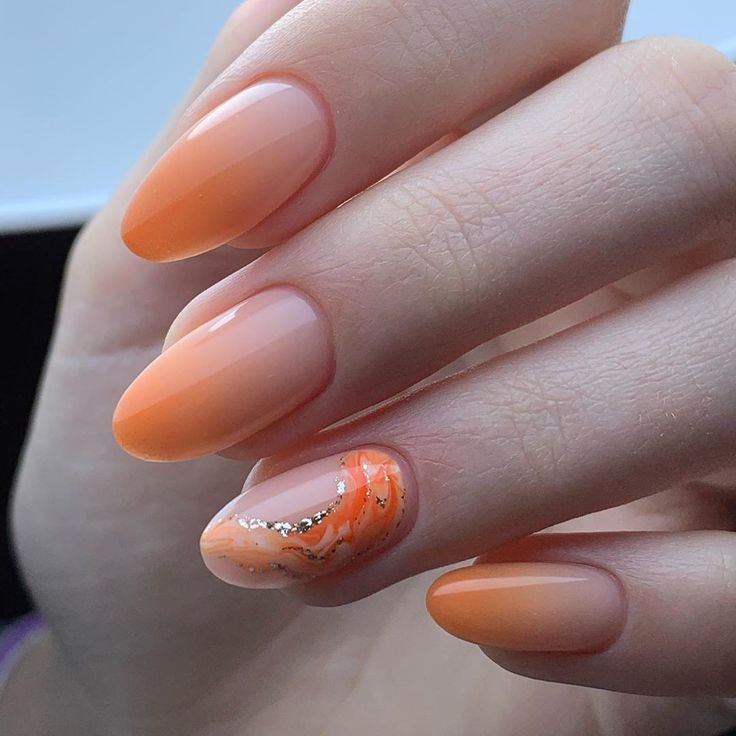 Orange Nail Designs Almond, Nude Orange Nails, Orange Wedding Nails, French Manicure Gel Nails, Spirit Nails, Orange Ombre Nails, Almond Acrylic Nails Designs, Milky Nails, Happy Nails