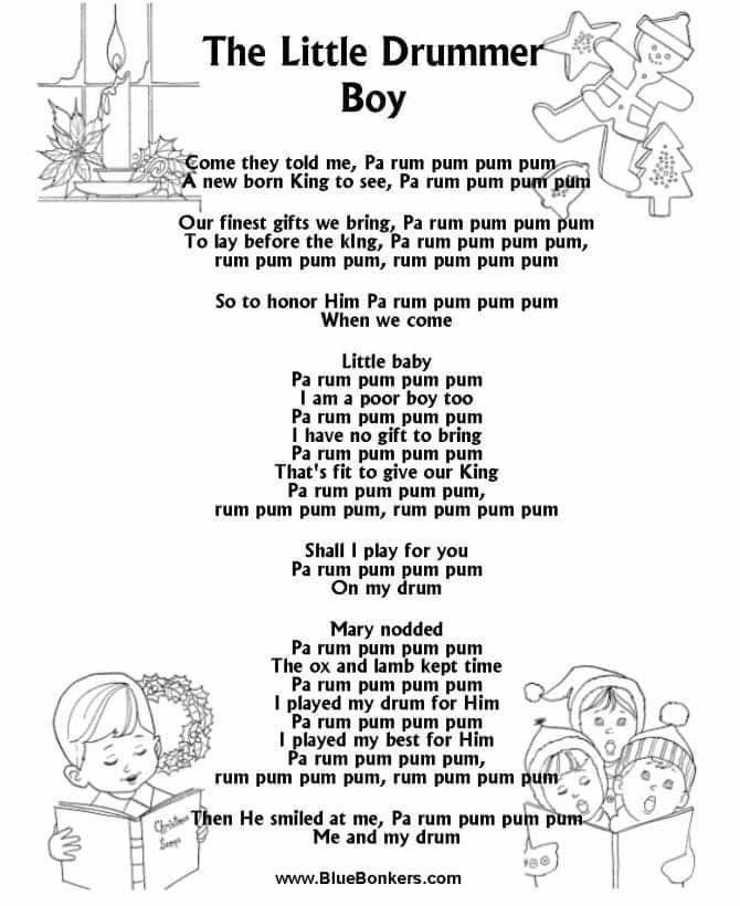 the little drummer boy poem for children to color and print on their own wallpaper