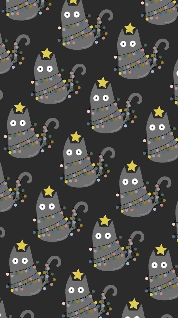 a black background with grey cats and stars