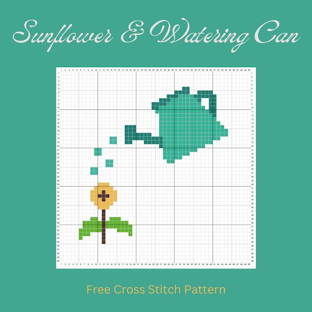 a cross stitch pattern with the words, sunflower and watering can on it's side