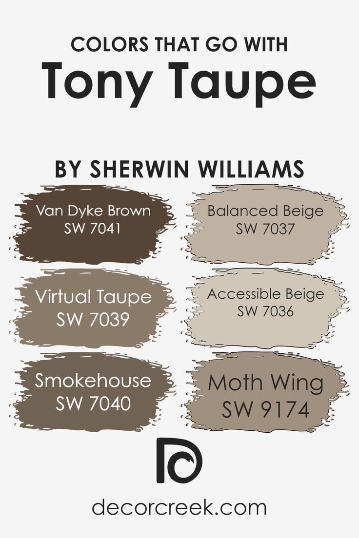 Colors that Go With Tony Taupe SW 7038 by Sherwin Williams Tony Taupe, Accessible Beige Sherwin Williams, Taupe Color Palettes, Grey Wall Color, Balanced Beige, Tan Paint, Beige Color Scheme, Taupe Paint, Accessible Beige