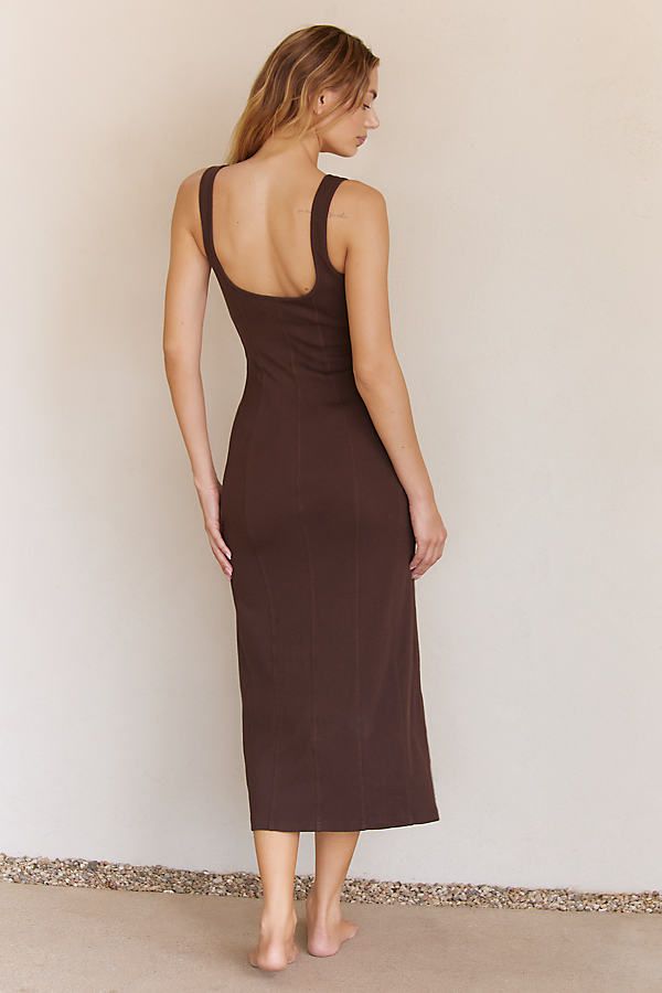 Viscose, elastane Pullover styling Hand wash Imported | Vivienne Midi Dress by LSPACE in Brown, Women's, Size: XL, Viscose/Elastane at Anthropologie Fitted Brown Midi Dress, Brown Fitted Midi Dress, Chic Fitted Brown Midi Dress, Brown Fitted V-neck Bodycon Dress, Fitted V-neck Brown Bodycon Dress, Chic Brown Fitted Midi Dress, L Space, Sleeveless Midi Dress, Fitted Silhouette