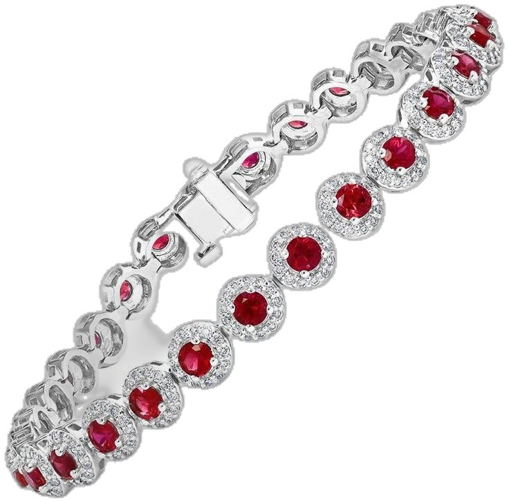 Red Bracelets With Diamond Accents, Red Round Bracelets With Diamond Accents, Ruby Bracelet, Diamond Tennis Bracelet, Tennis Bracelet Diamond, Ruby Diamond, Tennis Bracelet, Round Cut, Round Diamonds