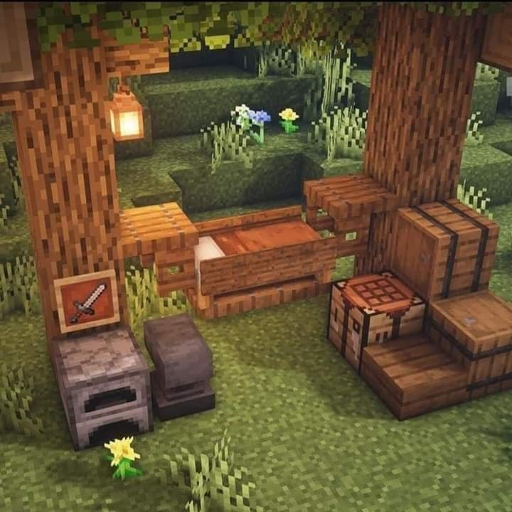 an image of a living room in minecraft with furniture and items on the floor